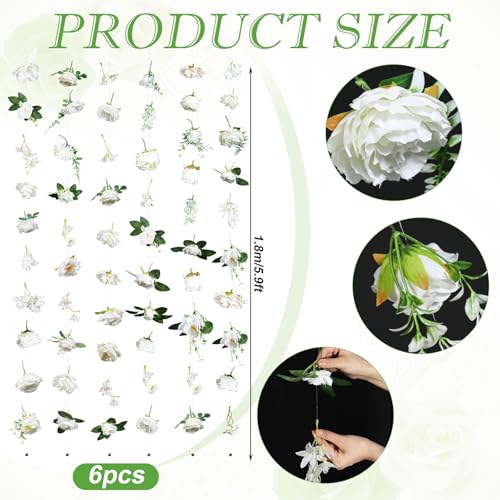 Suncalla 6 Pcs 35.46 ft Flower Garlands Backdrop Garden Party Decoration Artificial Wildflower Vines Fake Flower Vines Faux Silk for Wedding Bridal Wall Arch(Classic,White) - color: White