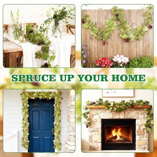 4PCS Artificial Grape Vines with Fruits, Greenery Leaf Garland Plant, 6.56Ft Fake Grapes Leaves for Indoor Outdoor Home Decoration Wedding Party Photo Wall Display - color: Green-4 Pcs (With Grapes)