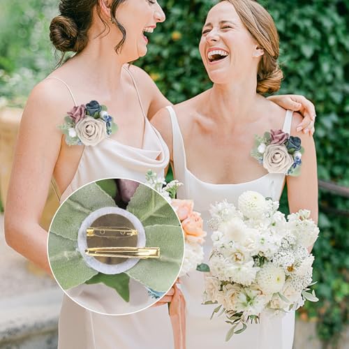 2pcs Wedding Shoulder Corsage Artificial Flowers Navy Blue Pink Fake Rose Flowers for Girl/Mother Homecoming/Prom Bride Bridal Anniversary Party Corsages Wrist Decor (Navy Blue Pink) - color: Navy Blue Pink