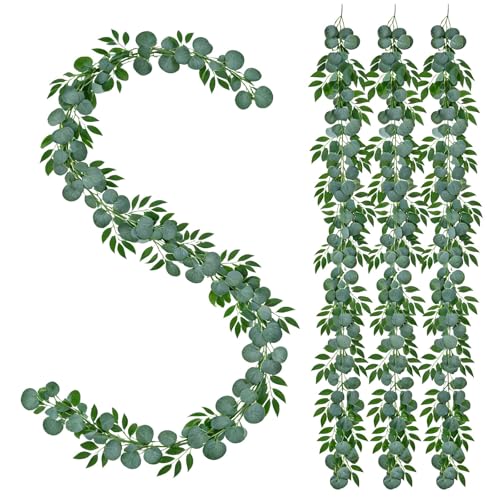 GREENTIME 4 Pack 6.5Ft Fake Greenery Garlands Eucalyptus Willow Garland for Rustic Wedding Arch Swag Doorways Table Runner Staircase Fireplace Chair Home Party Decoration - color: Green-4