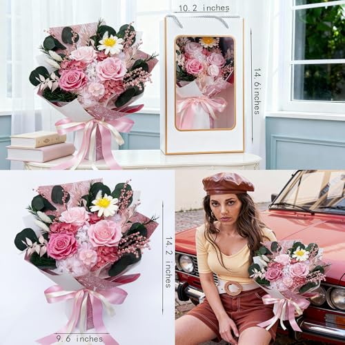 Forever Flower Gifts for Her: Romantic Flowers for Graduation-Daughter Girlfriend Wife Mom Grandma-Preserved Rose Bouquets-Flowers for Delivery Prime on Birthday Anniversary Valentines (pink) - color: Pink1