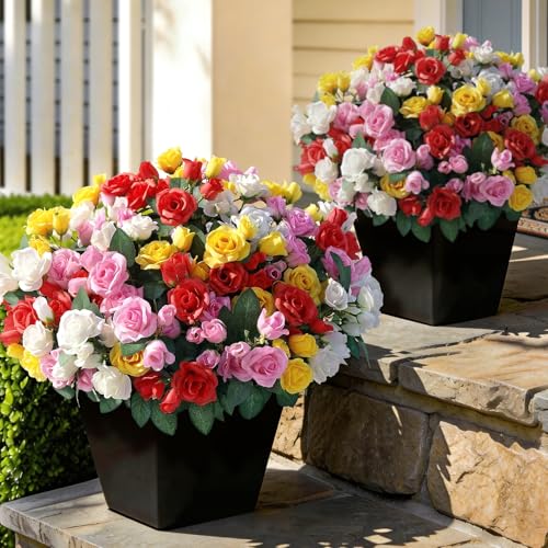 8 Bundles Artificial Roses, Realistic Silk Bouquet Flower(Mixed Color) | Fluffy and Vivid, Fade-resistant, Faux Rose Plants, for Front Door/Garden/Farmhouse/Home/Outdoor/Spring/Summer Decor - color: Mixed Color