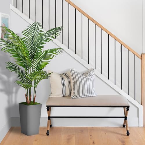 ASTIDY Artificial Palm Tree 5FT - Fake Tree with Gray Tall Planter - Faux Tropical Areca Floor Plant in Pot - Artificial Silk Plant for Home Office Living Room Decor Indoor - color: Gray, size: 5ft