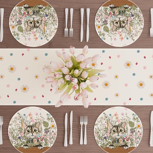XCHI Wildflowers Cat Daisy Spring Round Placemats Set of 4 Summer Table Mats for Party Home Kitchen Dining Table Decorations 14x14 Inch - size: 14x14 Inch