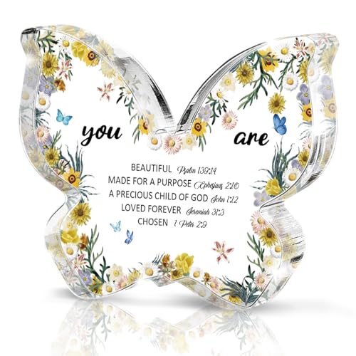 Christian Gifts for Women Butterfly Stuff Office Desk Decoration Accessories Butterfly Christian Gifts for Women Inspirational Religious Gift for Church Ladies, Bible Study Group - color: Yellow White
