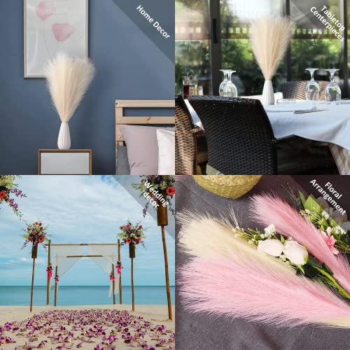 Pampas Grass Decor, Fluffy Faux Pampas Grass 6 Stem 18"/45cm Pompous Grass Small Flower Arrangement and Vase Filler for Boho Home Wedding Decoration (Dark Blue) - color: Dark Blue