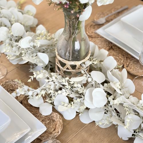 CQURE 3Pcs Eucalyptus Garland,Artificial Eucalyptus Leaves Table Greenery Garland Wreath Vines for Wedding Party Table Fireplace Bedroom Wall Room Decor - size: 17.7 Ft-White