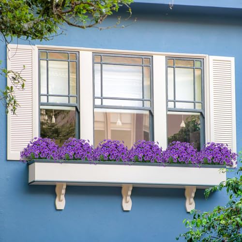 Outdoor Artificial Flowers 21 UV Resistant Bundles Fake Flower Plastic Plants Faux Silk Flowers Porch Hanging Garden Porch Window Box Decorating (Purple) - color: Purple