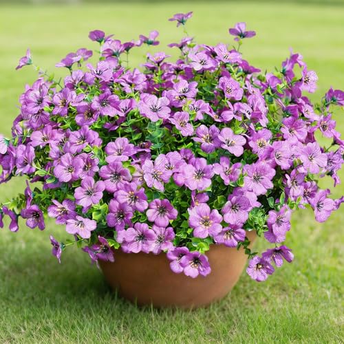 12 Bundles Artificial Flowers for Outdoor UV Resistant and Realistic, Faux Daisy Fake Flowers with Eucalyptus Leaves for Porch, Patio, Planter, Window Box, Home, Garden Decor - color: Light Purple