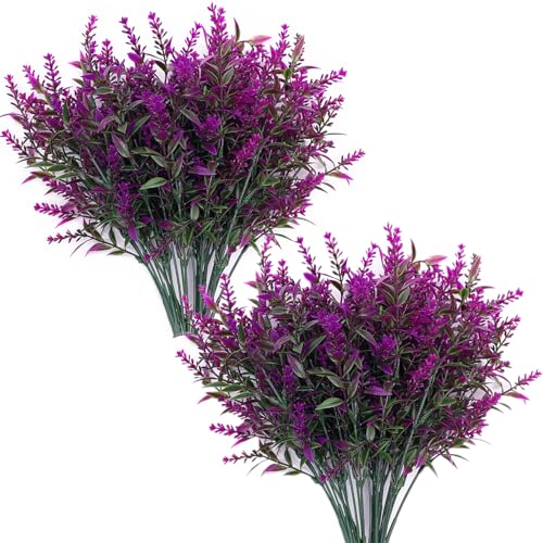 Artificial Plants Fake Lavender Plastic Flowers Faux Shrub Simulation Greenery Leaves Bushes for Indoor Outdoor Home Decor Garden Office Yard Verandah Wedding Decoration Planting Filler Fuchsia 8 Pack - color: Lavender Flowers - Fuchsia 8 Pcs