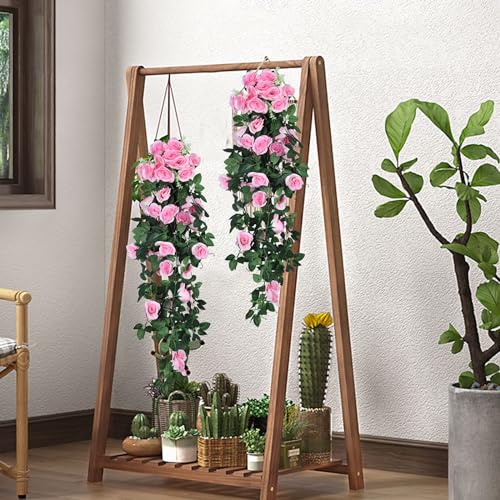RECUTMS Artificial Pink Roses Fake Hanging Flower Plants, 4 PCS 37 Inch Silk Floral Ivy Garlands for Outdoors Home Room Garden Wedding Bridal Shower Friendship Valentine’s Day Indoor Party Decoration - color: Pink, size: 4pcs