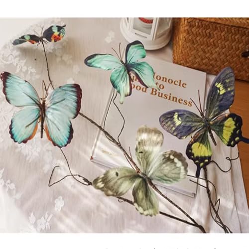 Artificial Butterfly, Silk Butterflys, Butterflies for Crafts for Floral Arrangements, 3D Butterfly Stakes Decor, Patio Plant Pot, Flower Bed Home Decor - color: Green Series-1 Branch