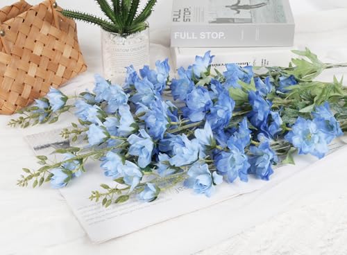 IPOPU 37" Blue Delphinium Artificial Flowers 5PCS Real Look Flocked Faux Delphinium Flowers with Fuzz Long Stem Silk Larkspur Snapdragon for Wedding & Home Decor(Blue) - color: Blue