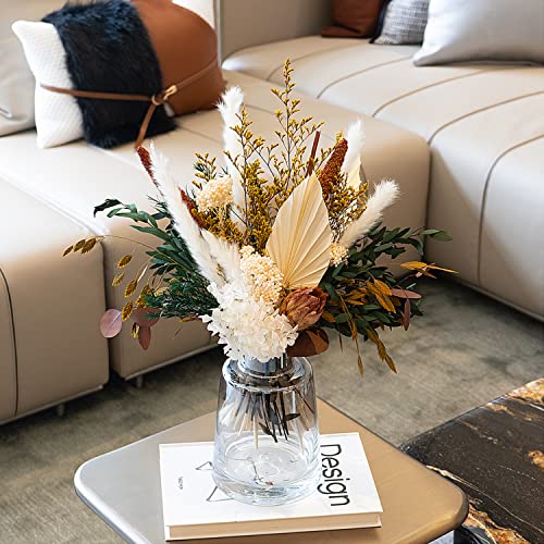 Neutral Dried Flower Bouquet, Cream White & Green Boho Dried Floral Arrangement, Warm Earth Tone Pampas Grass Bouquet for Home Decor, Rustic Farmhouse, Fall & Thanksgiving Centerpiece - color: Neutral Dried Flower Bouquet