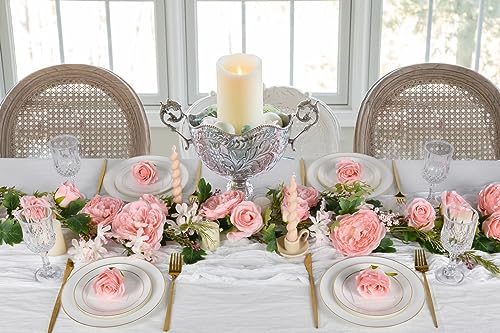 Lvydec 2 Pack Artificial Peony Flower Garland - 6ft Silk Peony Pink Flower Garland for Wedding Party Table Decoration (2, Pink) - color: Pink
