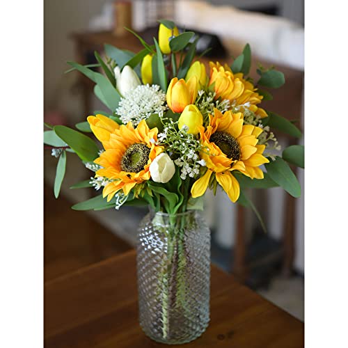 FiveSeasonStuff Real Touch Tulips Artificial Flowers – 15 Stems Faux Tulip Bouquet in Gift Box for Wedding, Home Decor, Party, Floral Arrangements (Sunset Orange) - color: #11 Sunset Orange