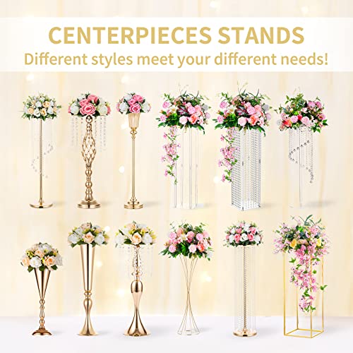 10 Pcs 21.3 inches Tall Crystal Metal Vase Wedding Road Lead Flower Holders Centerpiece Crystal Flower Chandelier Metal Flower Vase for Reception Tables Wedding Supplies - color: Silver, size: 10 x L
