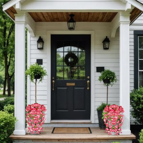 2 Pcs Fake Hibiscus Flowers Artificial Hanging Flowers Plants for Outdoors Realistic UV Resistant Spring Summer Decor Pink Silk Faux Flowers Trailing Vines for Front Door Porch Outside - color: Pink