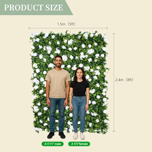 5×8 Ft 3D Artificial Flower Wall Panels, Quick Assembly Storage White Floral Greenery Fake Backdrop Fence Screen for Wedding Baby Show Birthday Party Indoor Outdoor Garden Backyard Home Decor - color: White, size: 5×8 Ft