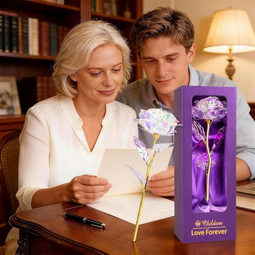 Birthday Gifts for Women Mom,Forever Rainbow Rose Flower For Delivery Prime | Christmas Rose Gifts For Women Mom,Purple Artificial Flowers Rose Gift For Women Her,Anniversary,Valentines,Stocking Stuffers - color: Colorful