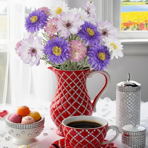 CISDUEO 4 Pcs Artificial Wildflowers Fake Cosmos with Long Stem Silk Flower Chrysanthemums Artificial Flowers Arrangements for Wedding Bridal Bouquet Table Centerpiece Outdoor Summer Spring Decor - color: Purple, White, Pink