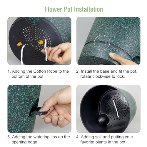Meowell 12 inch Large Self Watering Pots for Indoor Outdoor Plants, Flower Plant Pots with Mesh Drainage Holes for Garden, Plastic Planters with Reservoir for Home Plants, Black with Green Speckles - color: Black With Green Speckles, size: 12inch A