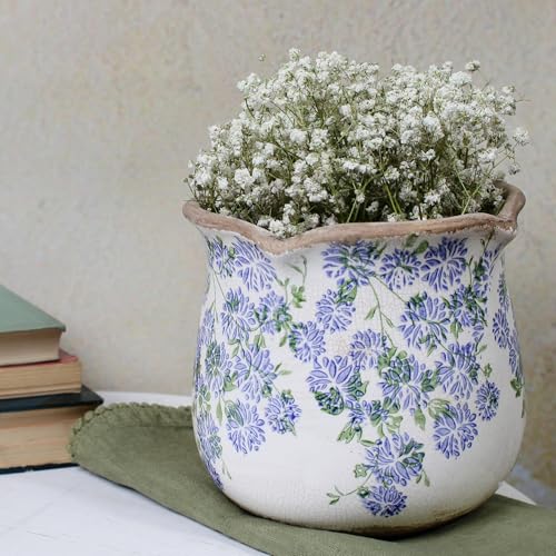 Ceramic Pots for Plants, Vintage Plant Pot with Drainage Hole, 6.11in. Planter for Indoor Plants, Crackle Glaze Finish Flower Pot, Perfect Tuscan Ceramic Planter for Gardening, Antique Blue Meadow - color: Antique Blue Meadow