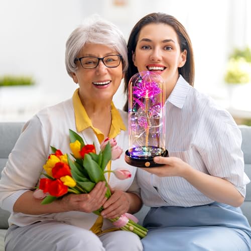 Mothers Day Flowers Gifts for Mom Women Birthday Gift, Rechargeable Galaxy Glass Rose in Glass Dome Forever Crystal Rose Flower Anniversary Mothers Day Roses Gifts for Daughter Wife Women Grandma Pink - color: Usb-d Pink