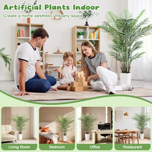Artificial Palm Tree 6FT – Lifelike Fake Areca Palm Tree with White Tall Planter – Faux Indoor Tropical Floor Plant for Living Room Decor - color: White, size: 6ft