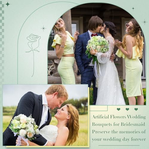 Tigeen Artificial Flowers Artificial Peonies Silk Flowers Faux Peony Fake Peony Silk Hydrangea Bouquet for Wedding Table Centerpiece Floral Vase Decor (White,Green,12 Bundles) - color: White,green