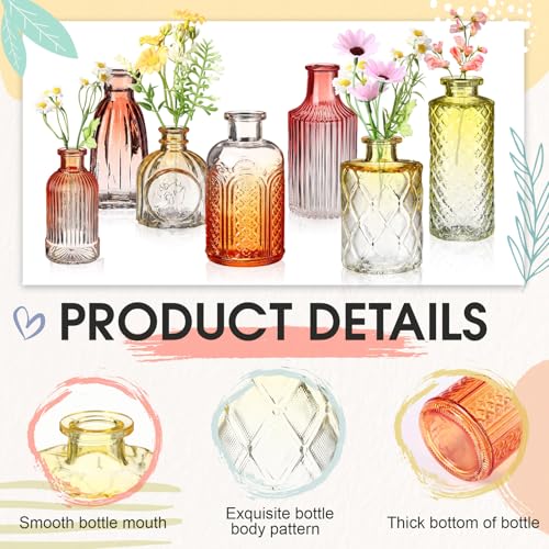 Yaomiao 30 Pcs Vases Bulk Colored Flower Glass Vases Bud Vintage Colored Glass Bottles Colorful Rustic Embossed for Home Wedding Table Decorations Gifts(Orange Yellow Gradient Series) - color: Orange Yellow Gradient Series
