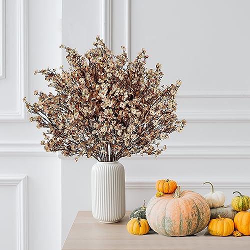 Sggvecsy 15 Pcs Babys Breath Artificial Flowers Gypsophila Bouquets Bulk Real Touch Fake Silk Flowers for Home DIY Floral Arrangement Table Centerpiece Fall Thanksgiving Autumn Decoration (Skin Brown) - color: Skin Brown, size: 15Pcs