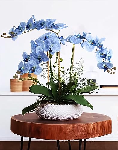 38 Inch 6 PCS Faux Orchid Fake Orchid Velvet Artificial Orchids Blue Orchid Artificial Flowers Long Stem Artificial Flowers for Tall Vase for Home Wedding Decoration(Blue) - color: Blue