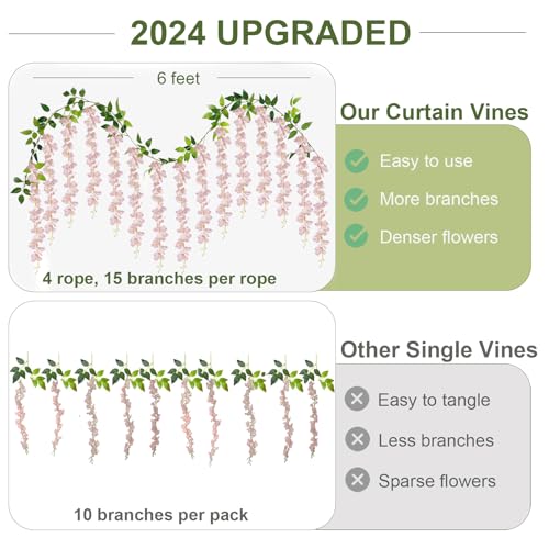 ZINHO 60 Branches Wisteria Hanging Flowers, Artificial Pink Wisteria Flowers Garland for Wedding Arch Ceremony Party Garden Home Backdrop Decor - color: Pink