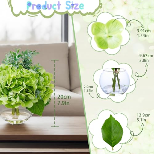 Green Hydrangea Artificial Flowers with Eucalyptus in Vase Fake Flowers Coffee Table Decor Real Touch Flowers with Faux Water for Home Decor - color: A-green