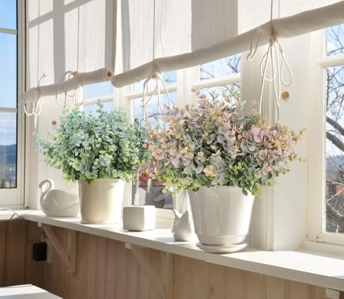 RECUTMS 8 Bundles Artificial Greenery Plants Stems Fake Eucalyptus Plants Boxwood Bushes for Spring Summer Farmhouse Bathroom Office Vase Centerpiece Outdoor Wedding Graduation Party Decor(Dusty Pink) - color: Dusty Pink, size: 8 Pcs