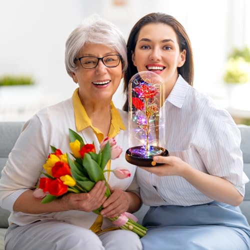 Mothers Day Flowers Gifts for Mom Women Birthday Gift, Rechargeable Galaxy Glass Rose in Glass Dome Forever Crystal Rose Flowers Mother's Day Roses Gifts for Mom Daughter Wife Women Grandma Sister Red - color: Usb-e Red