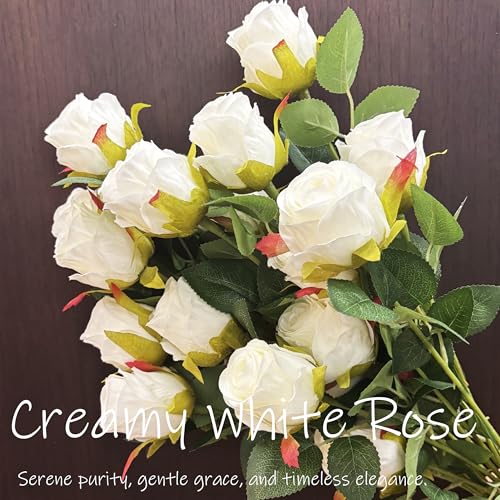 Artificial Roses 10 Pcs - Lifelike Single Stem Fake Roses with Natural Petal Texture,Fade-Resistant Silk Flowers for Wedding Decor,Home Vase Arrangements,Party Centerpieces(10, Creamy White) - color: Creamy White