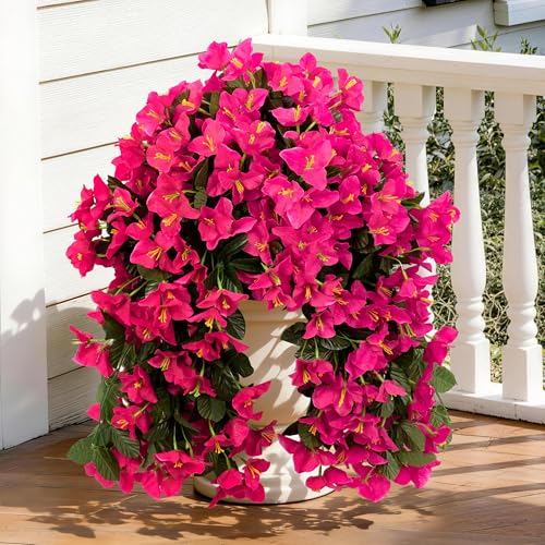 Artificial Bougainvillea Hanging Flowers Plants - 2 PCS faux Bougainvillea artificial flowers with Long Trailing Vines for Outdoor Decoration, Perfect for Porch, Garden, Urn Patio Balcony (Rose Red) - color: Rose Red
