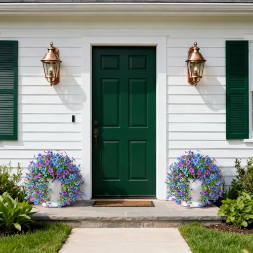 Artificial Faux Flowers Plants for Outdoor Spring Summer Decoration, 2 PCS Fake Silk Daisy Flowers No Fade UV Resistant Realistic for Outside Home Planter Porch Patio Balcony Yard Decor (Blue Purple) - color: Blue Purple