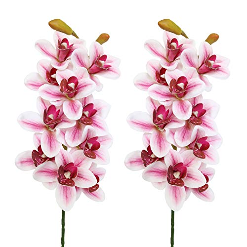 Jasming Artificial Flowers Real Touch Cymbidium Orchid Fake Plants Branches for Garden Home Decoration (Pink) - color: Pink