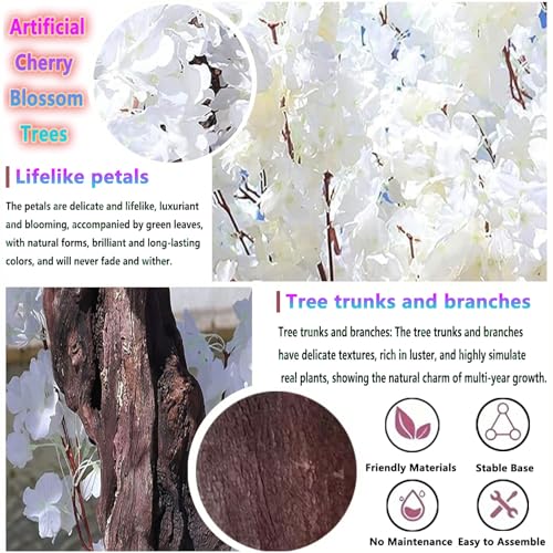 10FT Large Artificial Cherry Blossom Trees White for Indoor Outdoors Home Decor,Faux Fake Japanese Cherry Blossom Trees for Office Living Room Shopping Party Wedding Mall Thanksgiving Decor - color: White, size: 9ft 10in