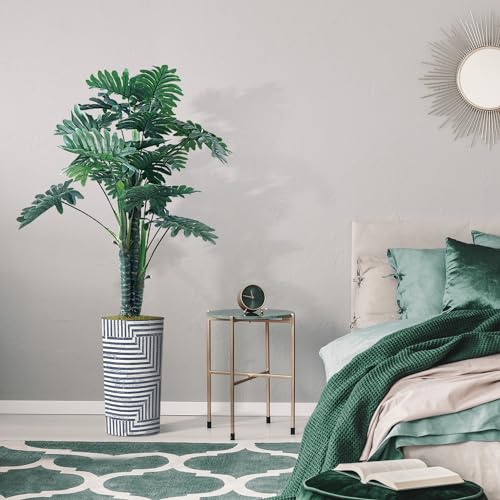Artificial Tree in Modern Geometric Pattern Planter, Fake Philodendron Tree Silk Tree for Indoor and Outdoor Home Decoration - 70" Overall Tall (Plant Pot Plus Tree) - style: Philodendron Tree