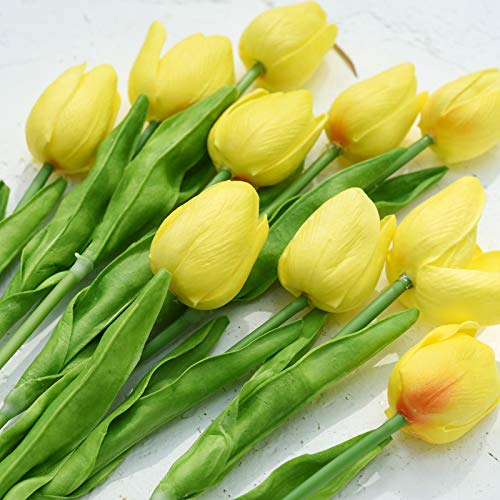 FiveSeasonStuff Real Touch Tulips Artificial Flowers – 15 Stems Faux Tulip Bouquet in Gift Box for Wedding, Home Decor, Party, Floral Arrangements (Candle Glow Yellow) - color: #12 Candle Glow Yellow