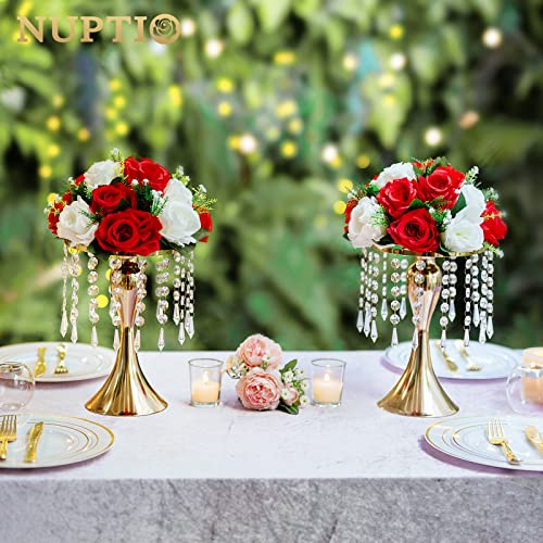 NUPTIO 10 Pcs Crystal Flower Stand Wedding Centerpieces for Tables, 10.2in/26cm Height Metal Flowers Holders Party Reception Dining Living Room Decor - color: Gold, size: 10 x S
