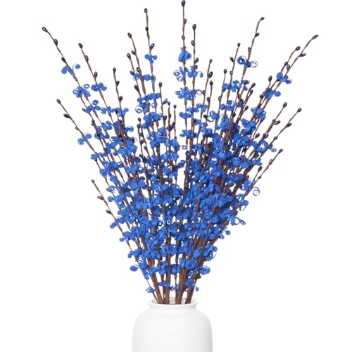 5Pcs Jasmine Blue Flowers Artificial, 29.5"/75cm Long Stem Patriotic Flower with Mini Berry Bouquet for Graduation Party DIY Floral Art Arrangements Home Entrance Decor - color: Blue, size: 5 PCS