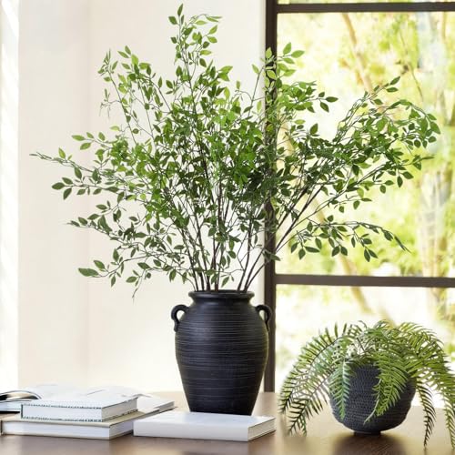 Suncalla 3 Pcs Artificial Greenery Stems 40 Inches Tall Faux Nandina Branches Fake Greenery Plants Bamboo Leaves Stems for Vase Wedding Living Room Bedroom Home Office Shop Kitchen Garden Decor - color: Nandina, size: 40 Inch
