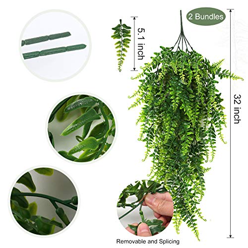 RECUTMS Hanging Artificial Plants 4Pcs UV Resistant Fake Boston Fern Realistic Faux Greenery Plastic Ivy Vines for Wall Home Room Garden Wedding Party Garland Outside Decoration(Green) - color: Green