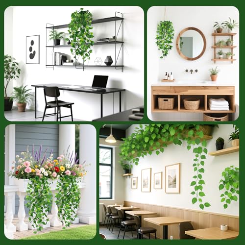 DomeStar 2PCS Fake Vines, Fake Pothos Hanging Plants Ivy Vines, Artificial Greenery for Home Kitchen Wall Decor Aesthetic Home Decor (No Baskets)