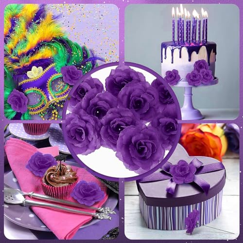 Yunlly 100 Pcs Artificial Flowers Fake Silk Roses Long Stem Rose Bouquet Wedding Party Home Decor for DIY Baby Shower Centerpieces Tables Home Decorations(Purple) - color: Purple